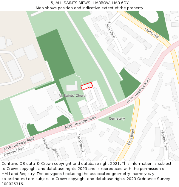 5, ALL SAINTS MEWS, HARROW, HA3 6DY: Location map and indicative extent of plot
