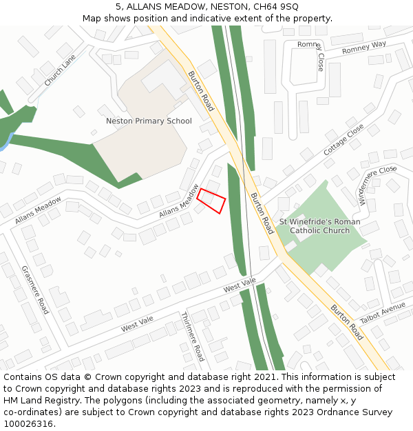 5, ALLANS MEADOW, NESTON, CH64 9SQ: Location map and indicative extent of plot