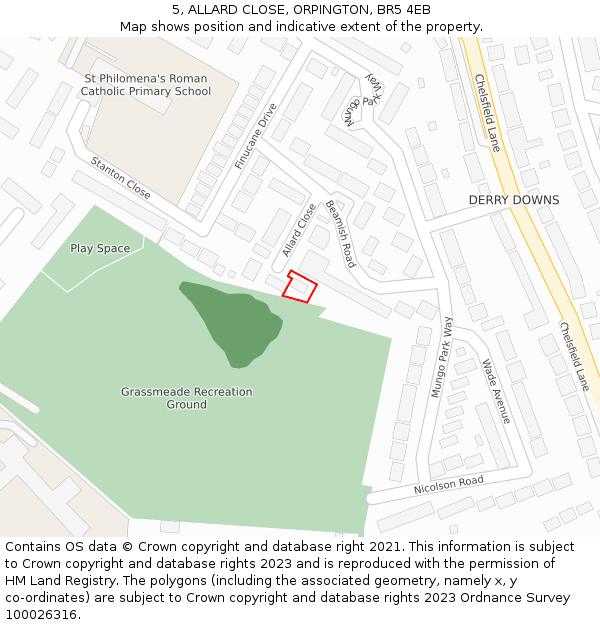 5, ALLARD CLOSE, ORPINGTON, BR5 4EB: Location map and indicative extent of plot