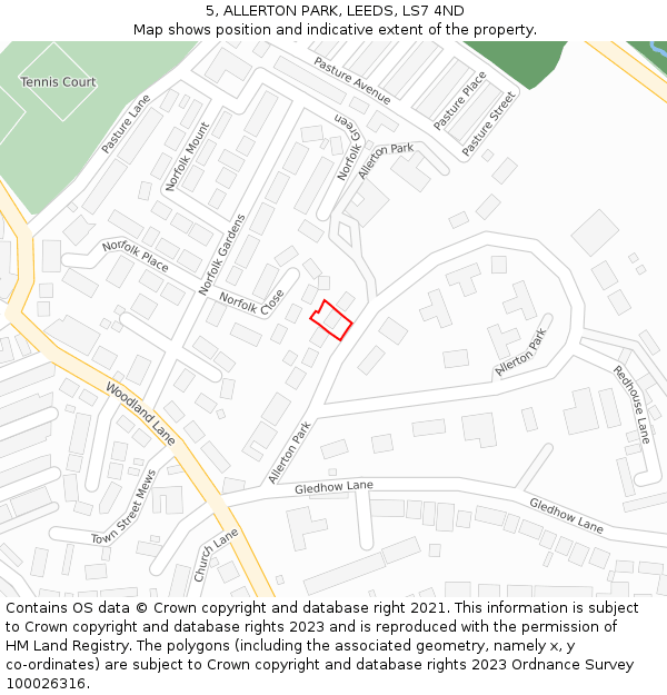 5, ALLERTON PARK, LEEDS, LS7 4ND: Location map and indicative extent of plot