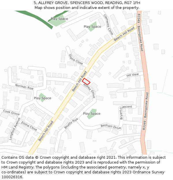 5, ALLFREY GROVE, SPENCERS WOOD, READING, RG7 1FH: Location map and indicative extent of plot