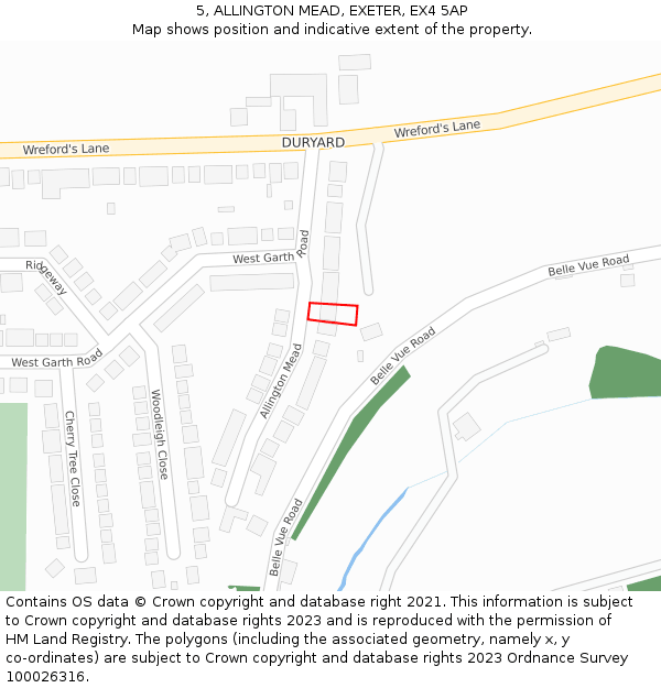 5, ALLINGTON MEAD, EXETER, EX4 5AP: Location map and indicative extent of plot