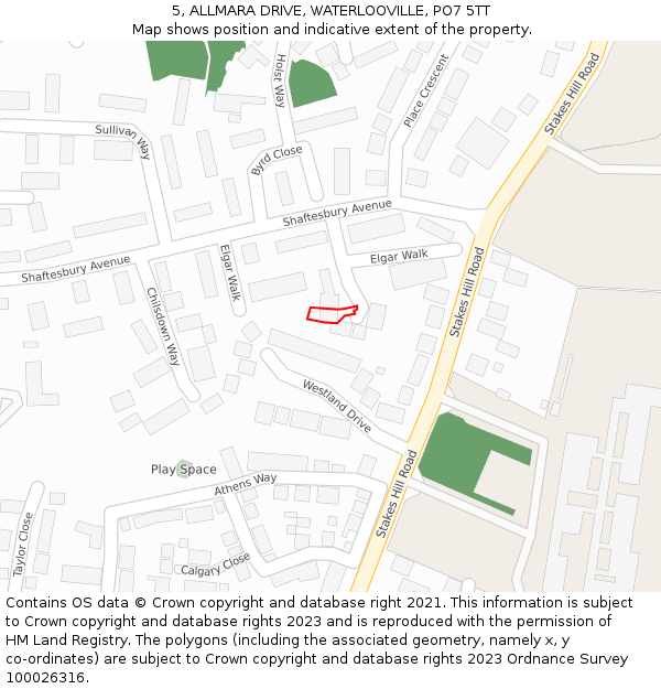 5, ALLMARA DRIVE, WATERLOOVILLE, PO7 5TT: Location map and indicative extent of plot