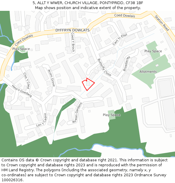 5, ALLT Y WIWER, CHURCH VILLAGE, PONTYPRIDD, CF38 1BF: Location map and indicative extent of plot