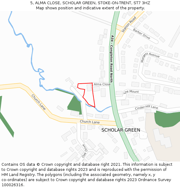 5, ALMA CLOSE, SCHOLAR GREEN, STOKE-ON-TRENT, ST7 3HZ: Location map and indicative extent of plot