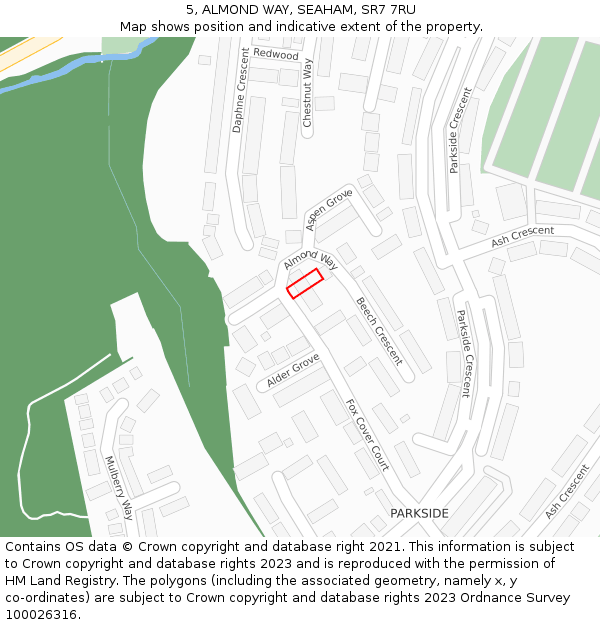 5, ALMOND WAY, SEAHAM, SR7 7RU: Location map and indicative extent of plot