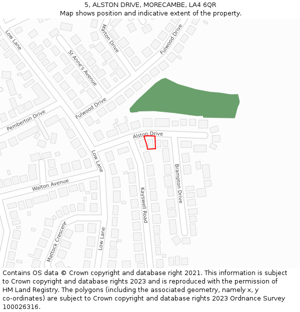 5, ALSTON DRIVE, MORECAMBE, LA4 6QR: Location map and indicative extent of plot