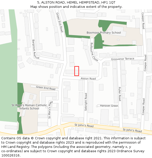 5, ALSTON ROAD, HEMEL HEMPSTEAD, HP1 1QT: Location map and indicative extent of plot