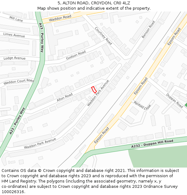 5, ALTON ROAD, CROYDON, CR0 4LZ: Location map and indicative extent of plot