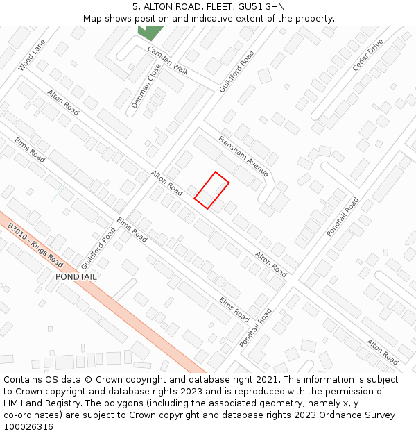 5, ALTON ROAD, FLEET, GU51 3HN: Location map and indicative extent of plot