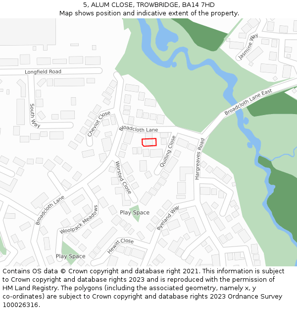 5, ALUM CLOSE, TROWBRIDGE, BA14 7HD: Location map and indicative extent of plot