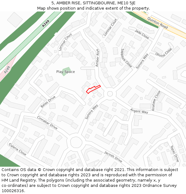 5, AMBER RISE, SITTINGBOURNE, ME10 5JE: Location map and indicative extent of plot