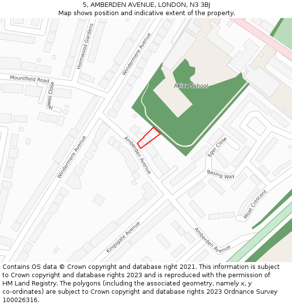5, AMBERDEN AVENUE, LONDON, N3 3BJ: Location map and indicative extent of plot