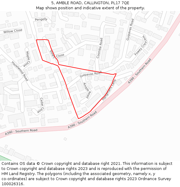 5, AMBLE ROAD, CALLINGTON, PL17 7QE: Location map and indicative extent of plot