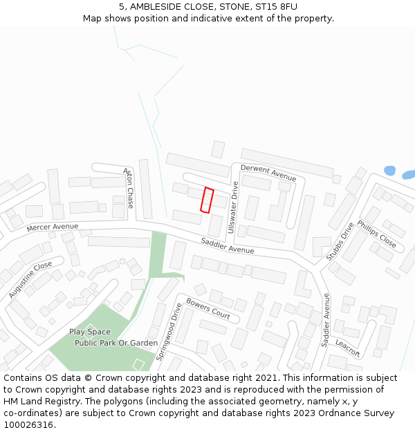 5, AMBLESIDE CLOSE, STONE, ST15 8FU: Location map and indicative extent of plot