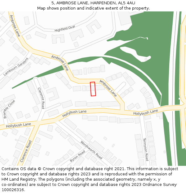 5, AMBROSE LANE, HARPENDEN, AL5 4AU: Location map and indicative extent of plot