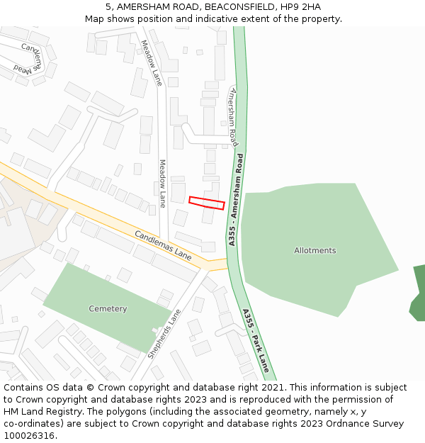 5, AMERSHAM ROAD, BEACONSFIELD, HP9 2HA: Location map and indicative extent of plot