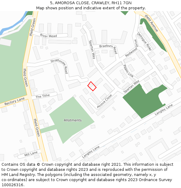 5, AMOROSA CLOSE, CRAWLEY, RH11 7GN: Location map and indicative extent of plot