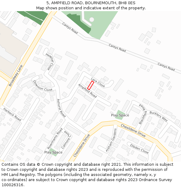 5, AMPFIELD ROAD, BOURNEMOUTH, BH8 0ES: Location map and indicative extent of plot