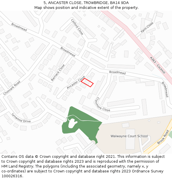 5, ANCASTER CLOSE, TROWBRIDGE, BA14 9DA: Location map and indicative extent of plot