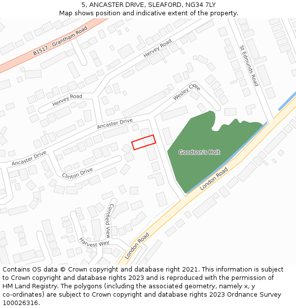 5, ANCASTER DRIVE, SLEAFORD, NG34 7LY: Location map and indicative extent of plot