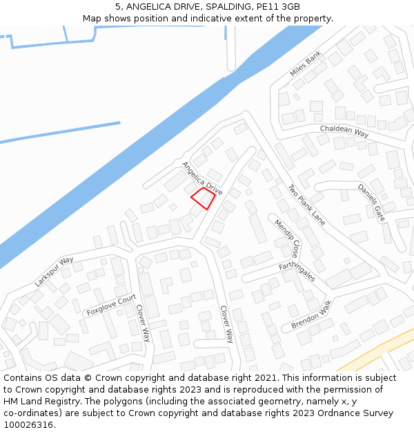 5, ANGELICA DRIVE, SPALDING, PE11 3GB: Location map and indicative extent of plot