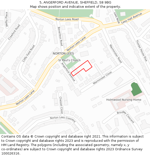 5, ANGERFORD AVENUE, SHEFFIELD, S8 9BG: Location map and indicative extent of plot