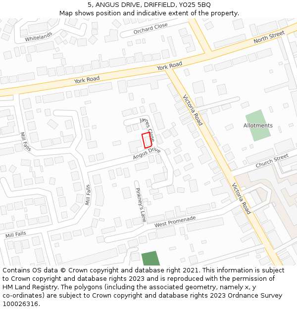 5, ANGUS DRIVE, DRIFFIELD, YO25 5BQ: Location map and indicative extent of plot
