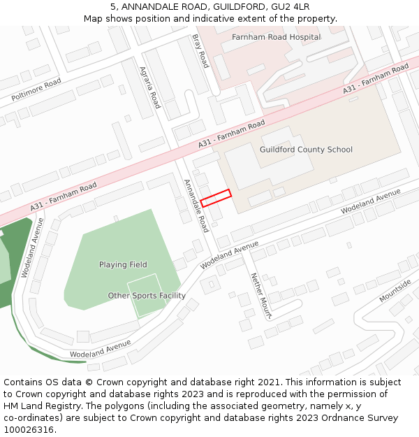 5, ANNANDALE ROAD, GUILDFORD, GU2 4LR: Location map and indicative extent of plot