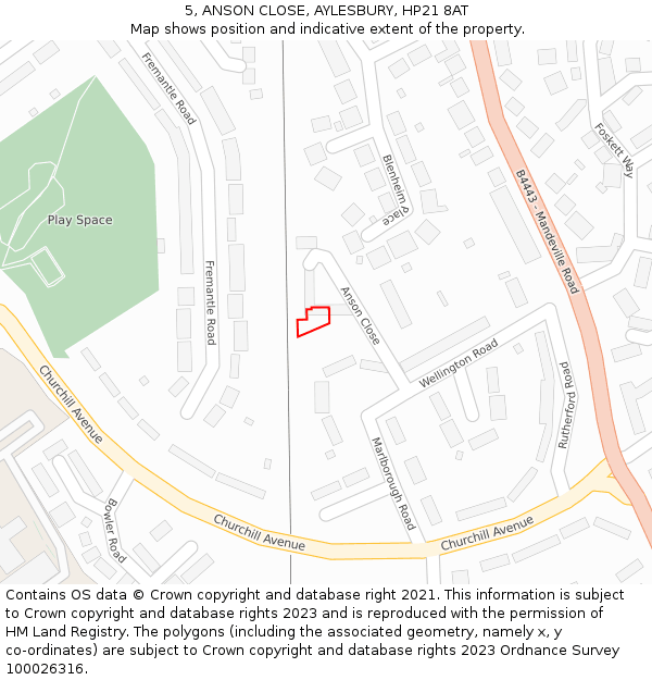 5, ANSON CLOSE, AYLESBURY, HP21 8AT: Location map and indicative extent of plot