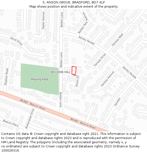 5, ANSON GROVE, BRADFORD, BD7 4LP: Location map and indicative extent of plot