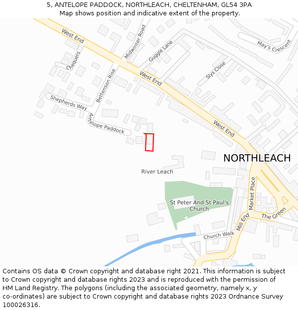 5, ANTELOPE PADDOCK, NORTHLEACH, CHELTENHAM, GL54 3PA: Location map and indicative extent of plot