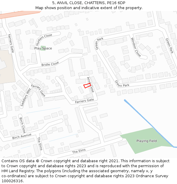 5, ANVIL CLOSE, CHATTERIS, PE16 6DP: Location map and indicative extent of plot