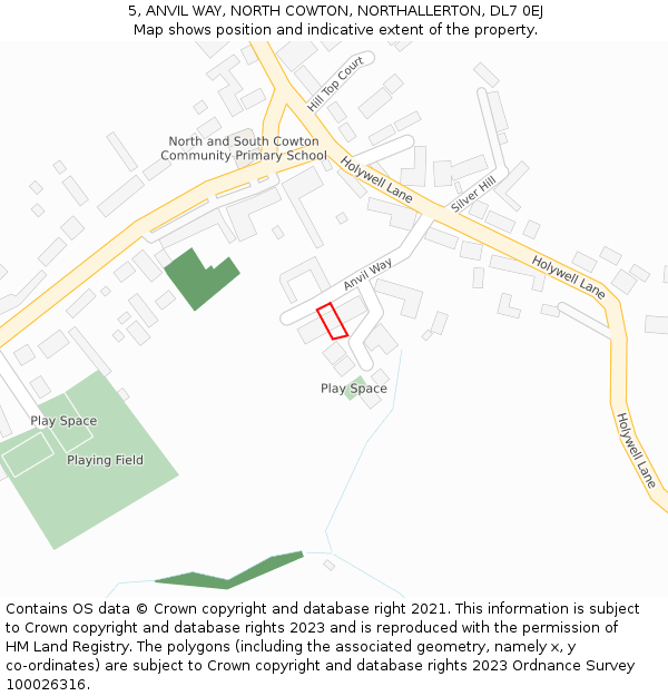 5, ANVIL WAY, NORTH COWTON, NORTHALLERTON, DL7 0EJ: Location map and indicative extent of plot