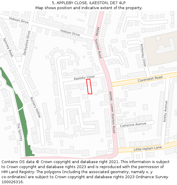 5, APPLEBY CLOSE, ILKESTON, DE7 4LP: Location map and indicative extent of plot