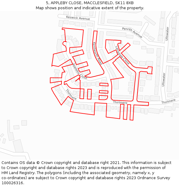 5, APPLEBY CLOSE, MACCLESFIELD, SK11 8XB: Location map and indicative extent of plot