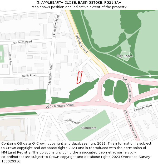 5, APPLEGARTH CLOSE, BASINGSTOKE, RG21 3AH: Location map and indicative extent of plot