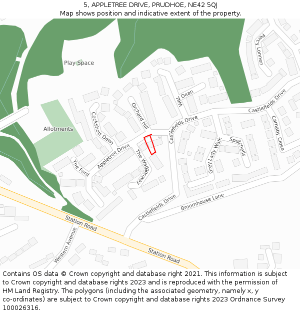 5, APPLETREE DRIVE, PRUDHOE, NE42 5QJ: Location map and indicative extent of plot