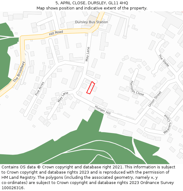 5, APRIL CLOSE, DURSLEY, GL11 4HQ: Location map and indicative extent of plot