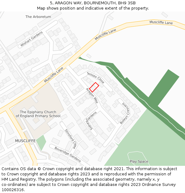 5, ARAGON WAY, BOURNEMOUTH, BH9 3SB: Location map and indicative extent of plot