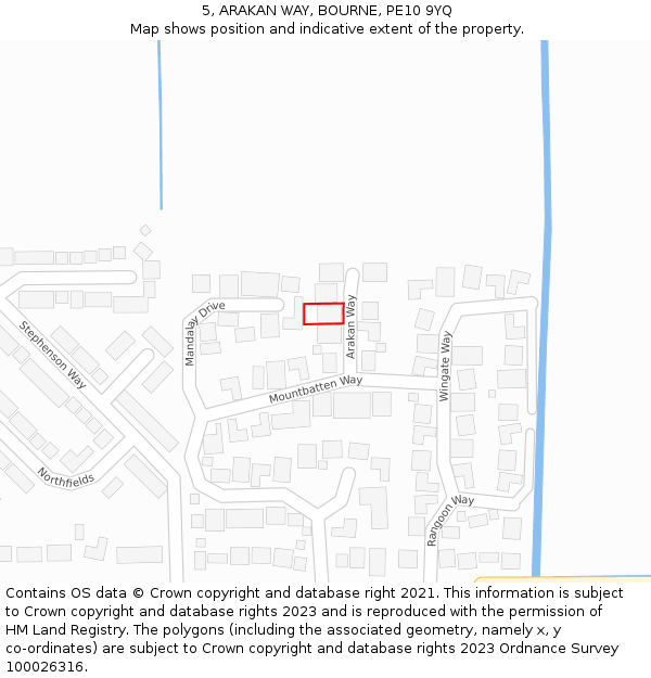 5, ARAKAN WAY, BOURNE, PE10 9YQ: Location map and indicative extent of plot