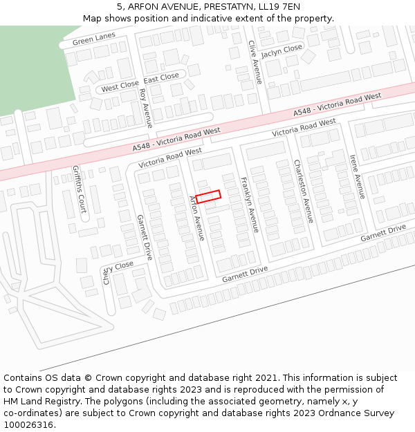 5, ARFON AVENUE, PRESTATYN, LL19 7EN: Location map and indicative extent of plot