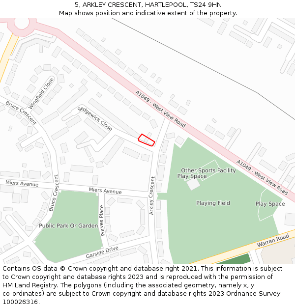 5, ARKLEY CRESCENT, HARTLEPOOL, TS24 9HN: Location map and indicative extent of plot