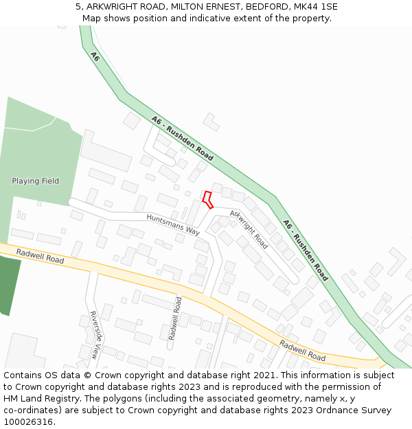 5, ARKWRIGHT ROAD, MILTON ERNEST, BEDFORD, MK44 1SE: Location map and indicative extent of plot