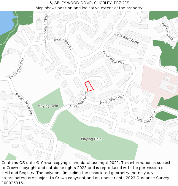 5, ARLEY WOOD DRIVE, CHORLEY, PR7 2FS: Location map and indicative extent of plot