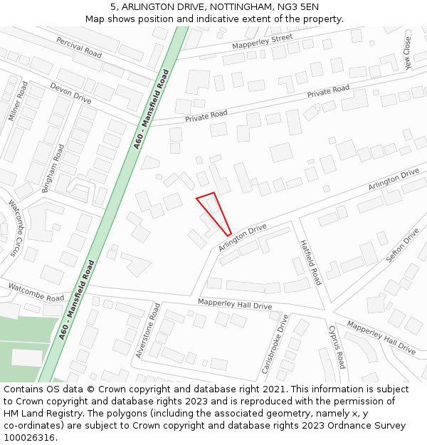 5, ARLINGTON DRIVE, NOTTINGHAM, NG3 5EN: Location map and indicative extent of plot