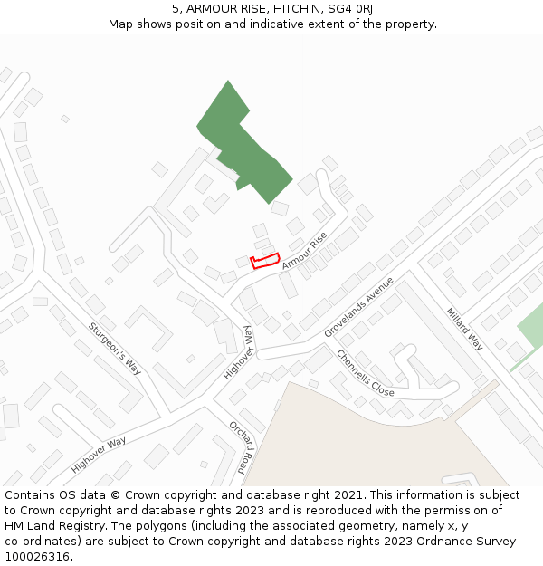 5, ARMOUR RISE, HITCHIN, SG4 0RJ: Location map and indicative extent of plot