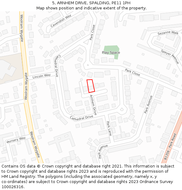 5, ARNHEM DRIVE, SPALDING, PE11 1PH: Location map and indicative extent of plot