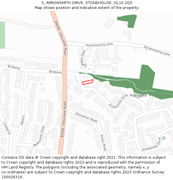 5, ARROWSMITH DRIVE, STONEHOUSE, GL10 2QS: Location map and indicative extent of plot