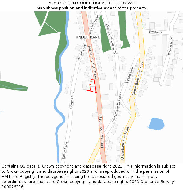 5, ARRUNDEN COURT, HOLMFIRTH, HD9 2AP: Location map and indicative extent of plot